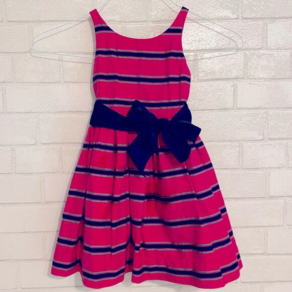 Ralph Lauren $150 Blue Label size 4T Hot Pink & Navy Stripes Formal Dress EUC - Picture 1 of 15